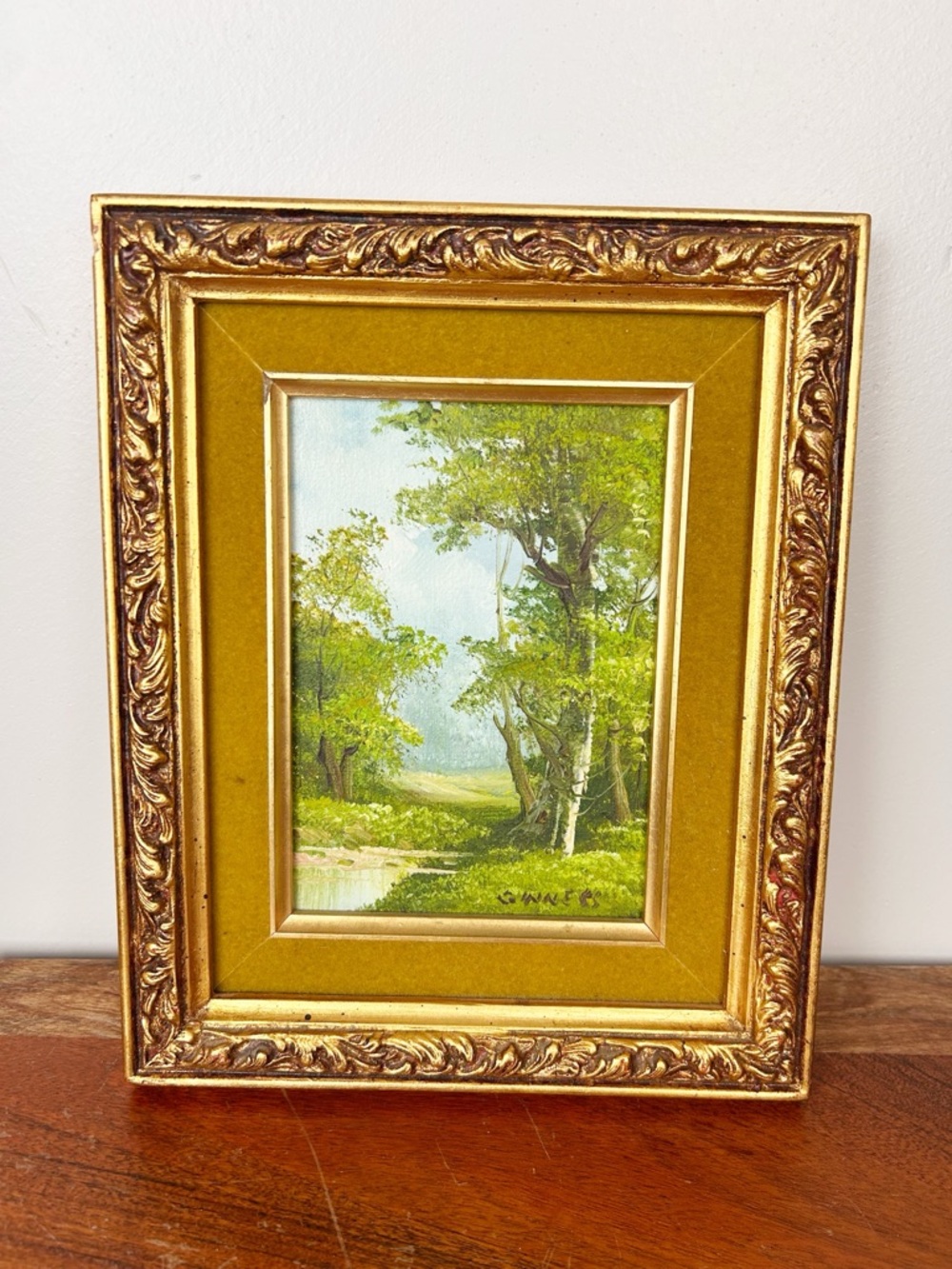 Vintage Framed Landscape Oil Painting Signed Original Painted Wood Frame